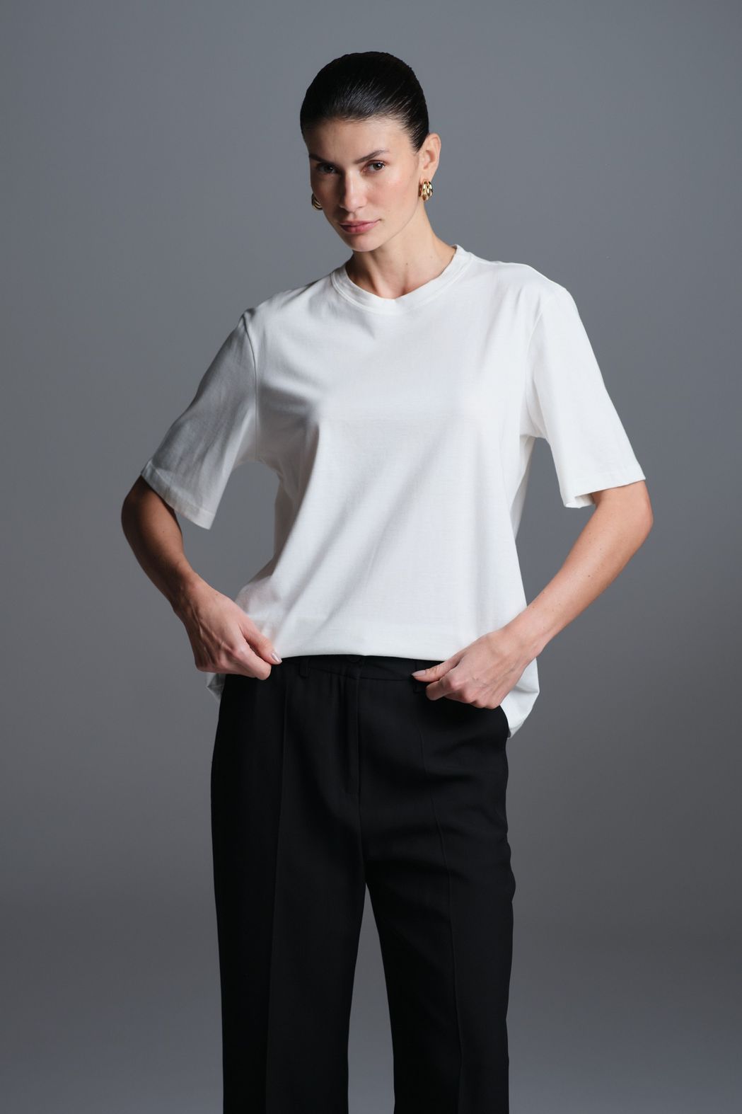 Camiseta Decote Redondo Off White Claudia