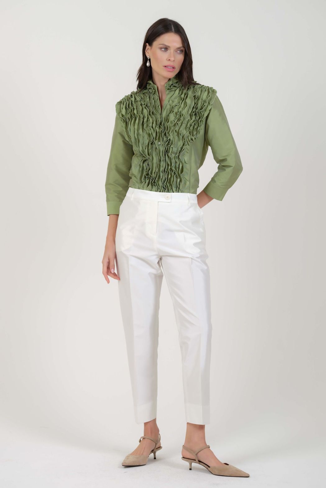 Camisa Jabô Tafetá Verde Carmela