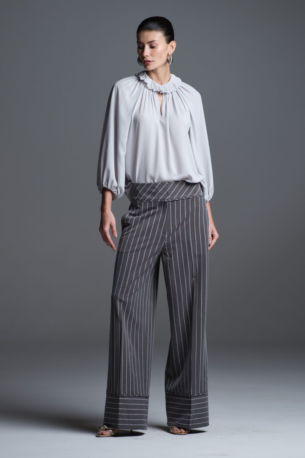 Calça Alfaiataria Listra Cinza Beatriz