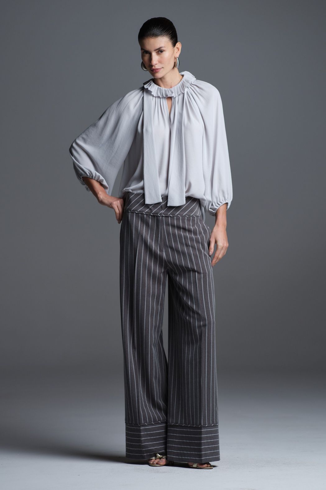 Calça Alfaiataria Listra Cinza Beatriz