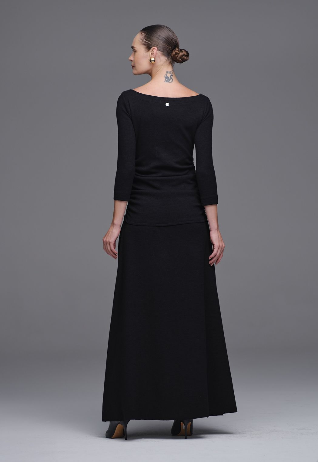 Vestido Drapeado Malha Boucle Preto Paula 