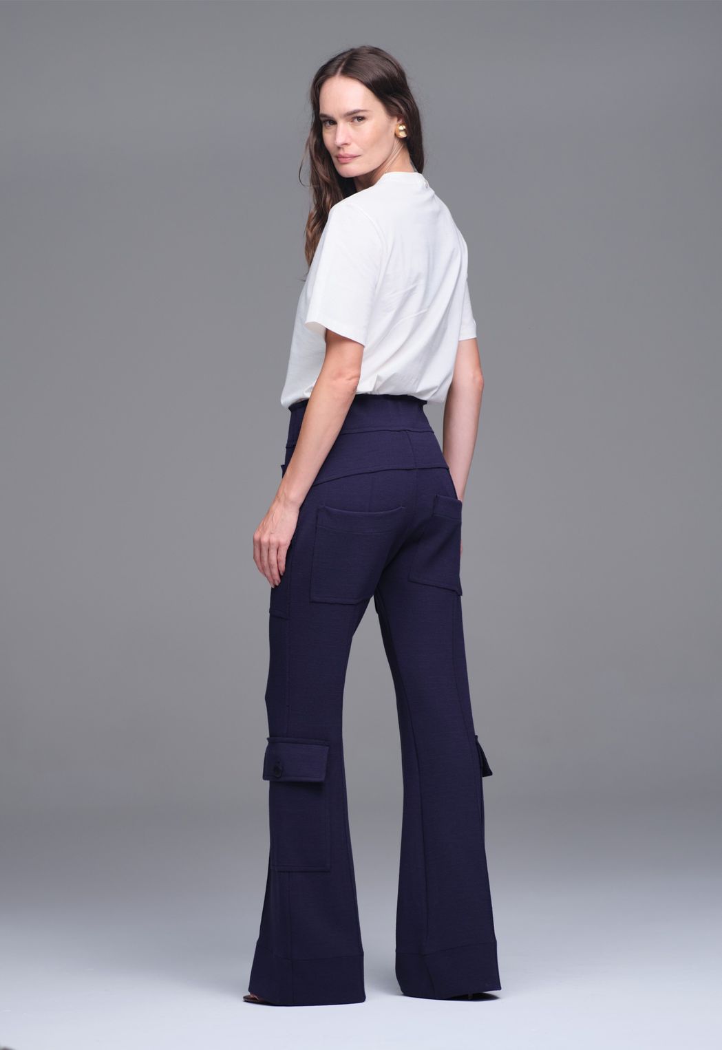 Calça Ampla Malha Boucle Marinho Lilly 