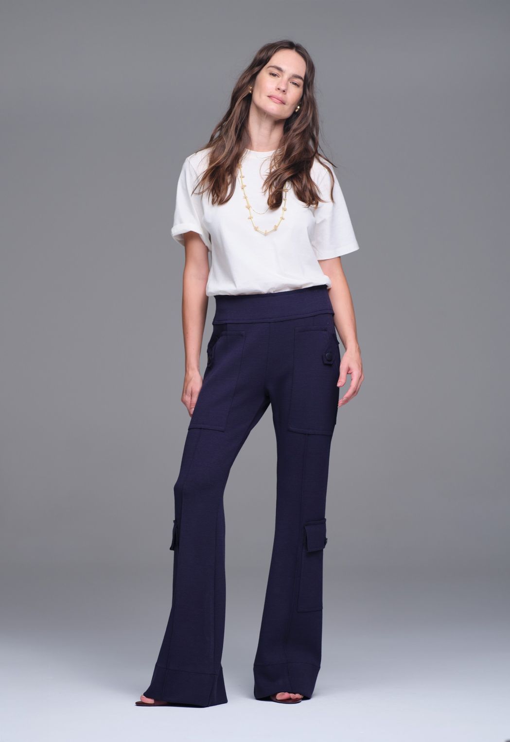 Calça Ampla Malha Boucle Marinho Lilly 