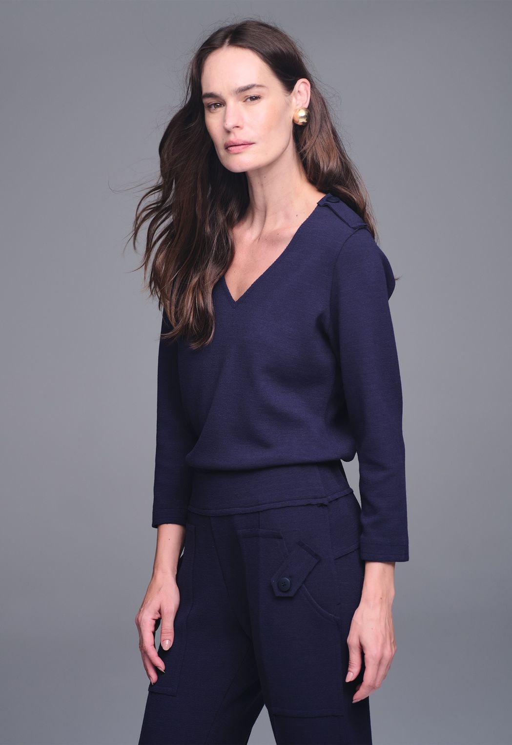 Blusa  Boucle Decote V Marinho Lilly