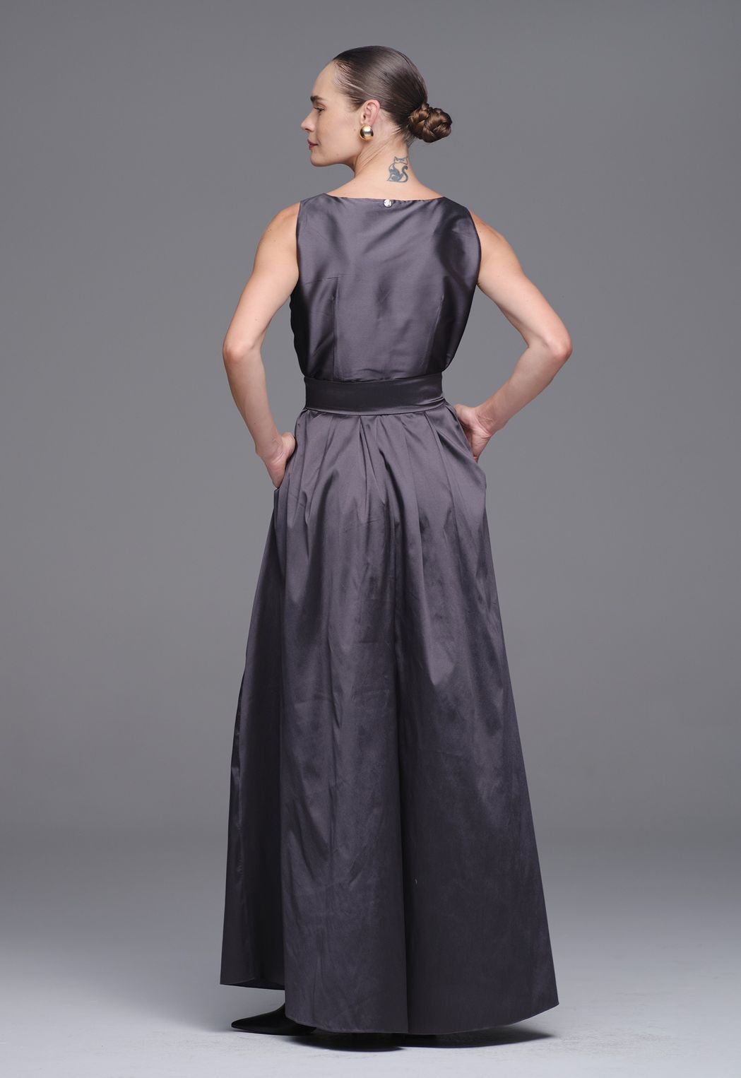 Vestido Tafetá Cinza Natalia 