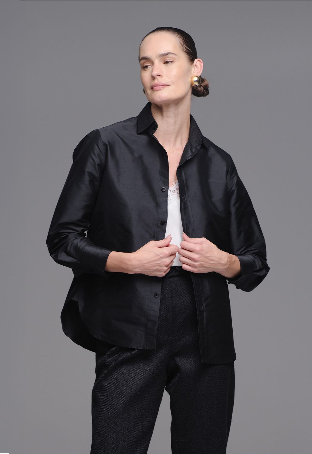 Camisa Tafetá Preta Helena