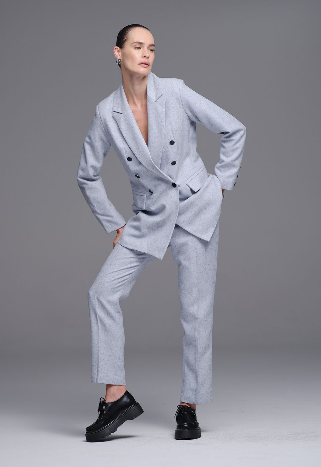 Blazer Alfaiataria com Linho Azul Mescla Penelope