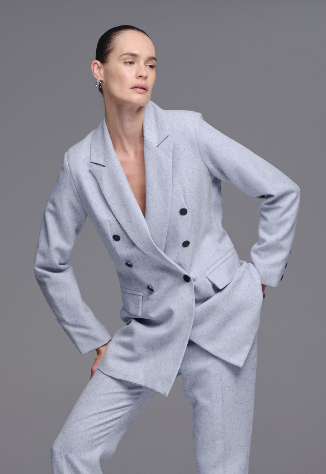 Blazer Alfaiataria com Linho Azul Mescla Penelope