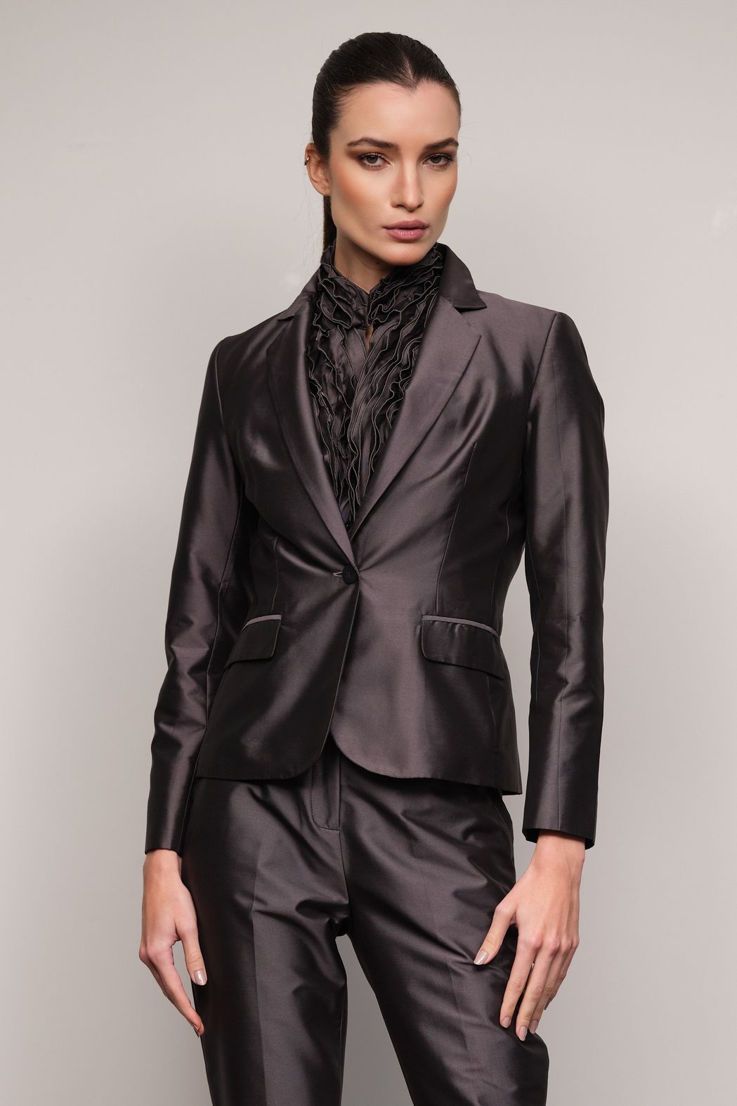Blazer Tafetá Chumbo Dominique CB