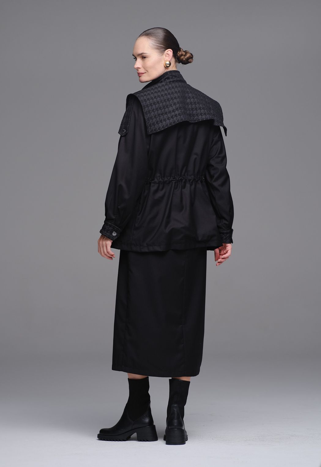 Parka Jacquard  Pied Coq Preta Flávia