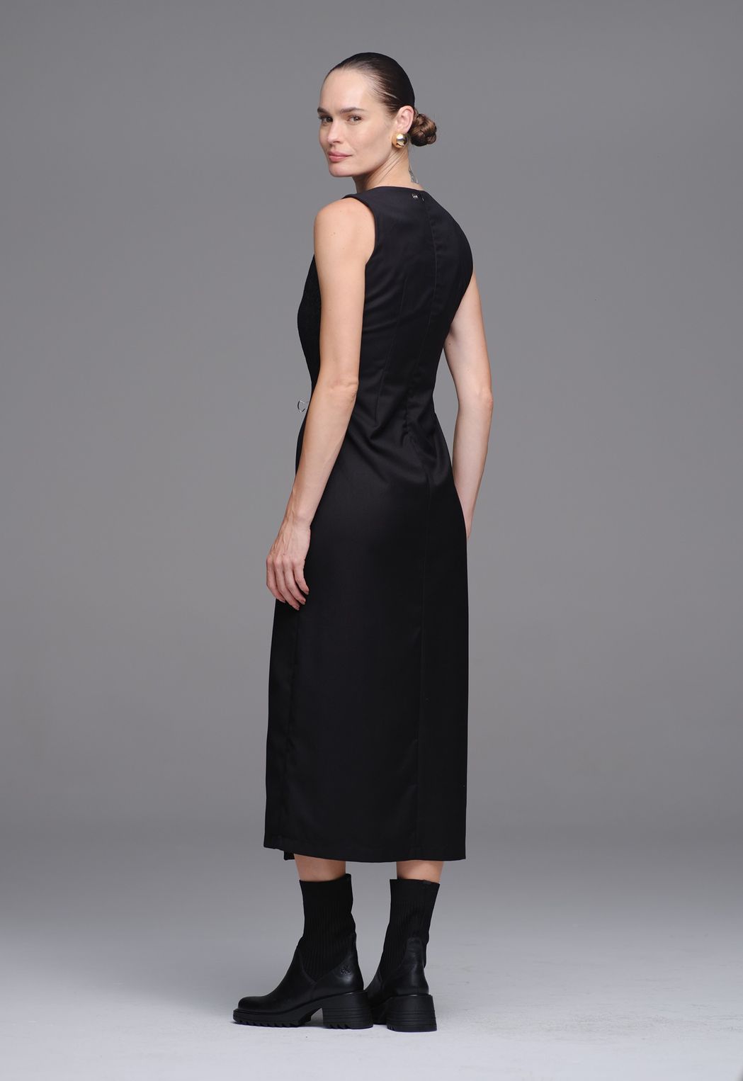 Vestido Jacquard  Pied Coq Preto Flávia