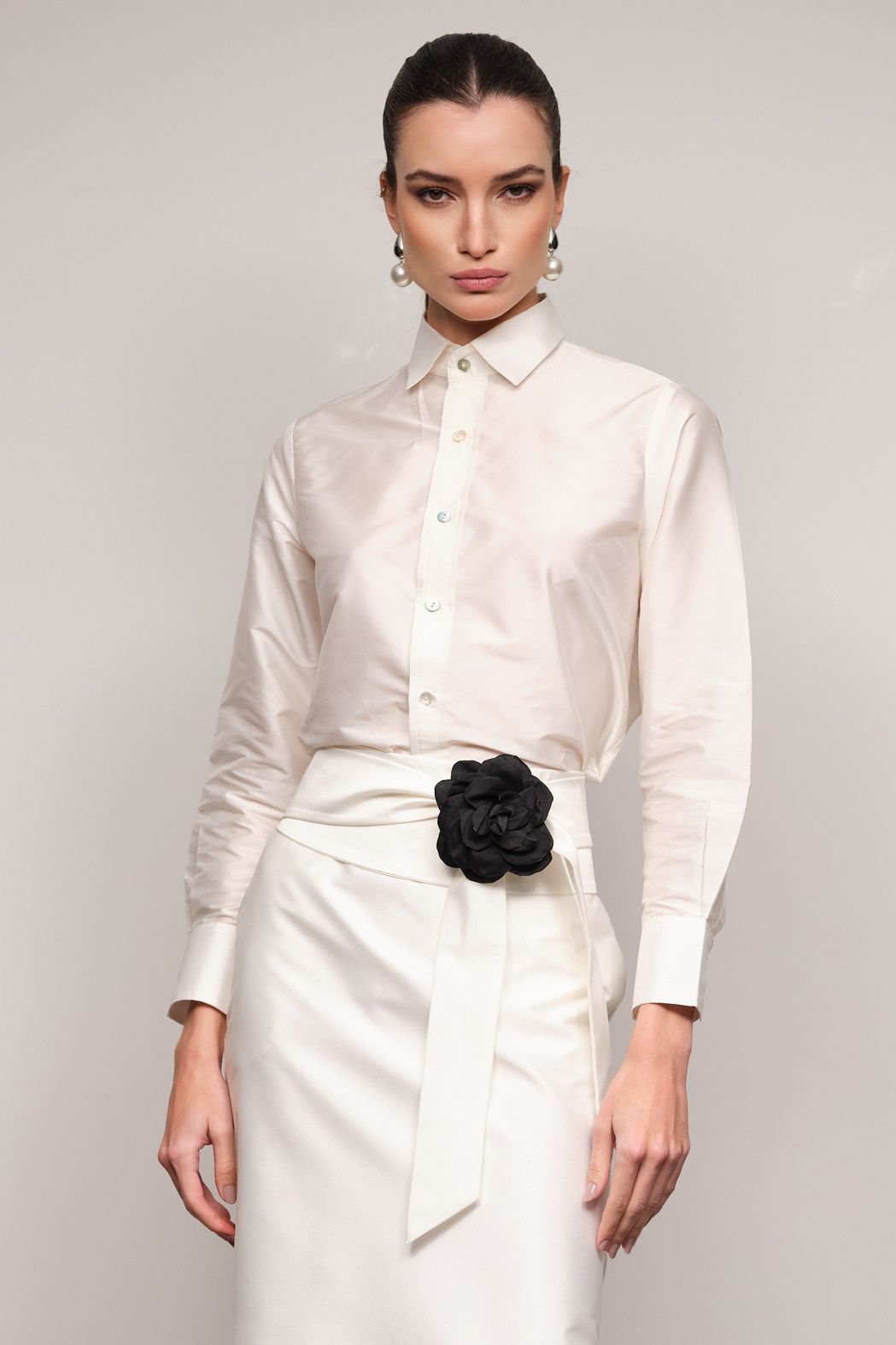 Saia Midi Reta Tafetá Off White Vivi