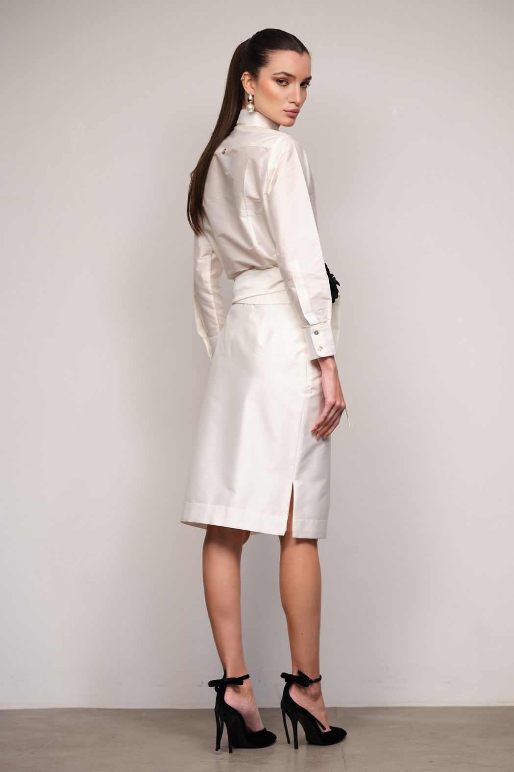 Saia Midi Reta Tafetá Off White Vivi