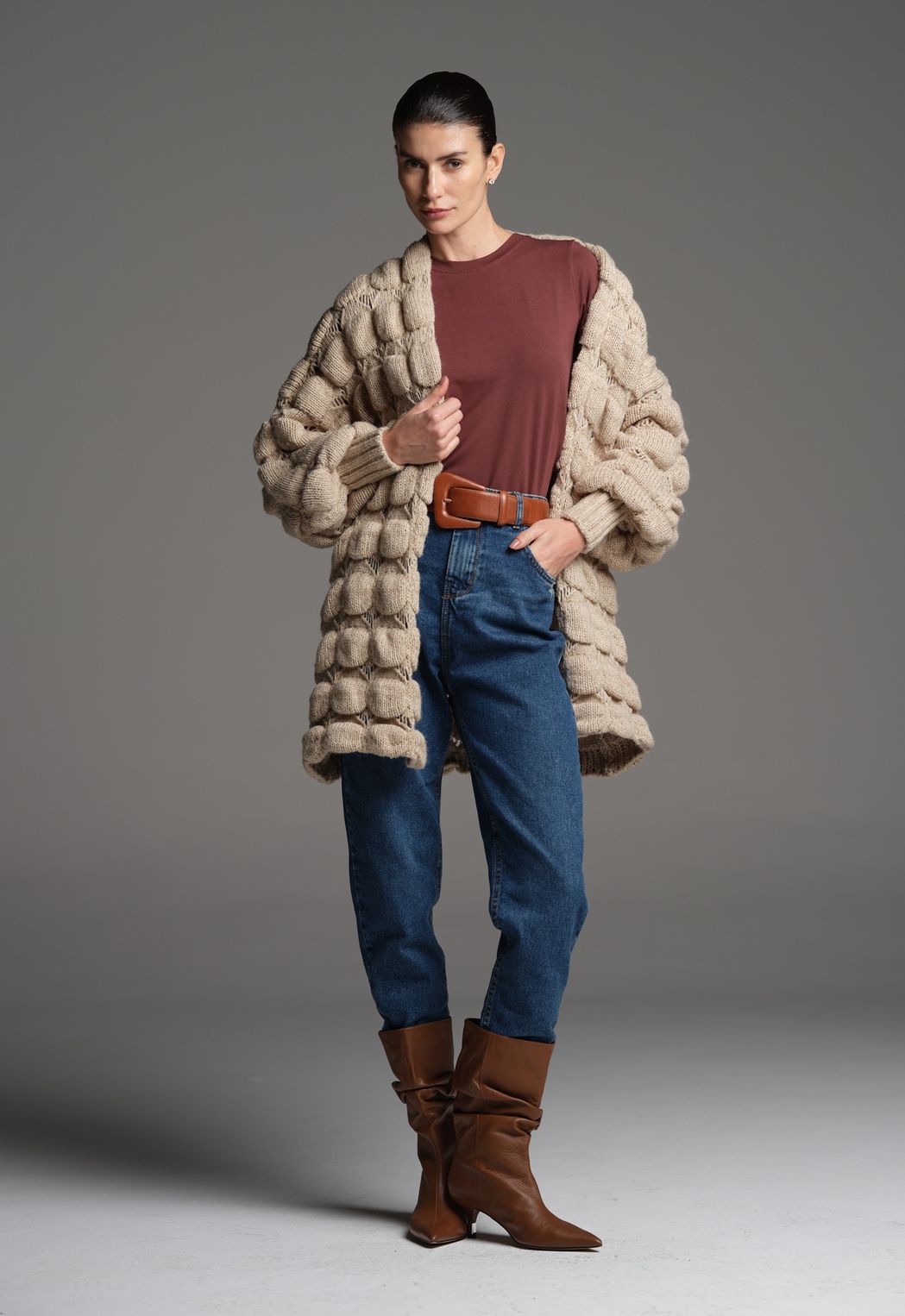 Casaco de Tricot Oversized Areia Lilian