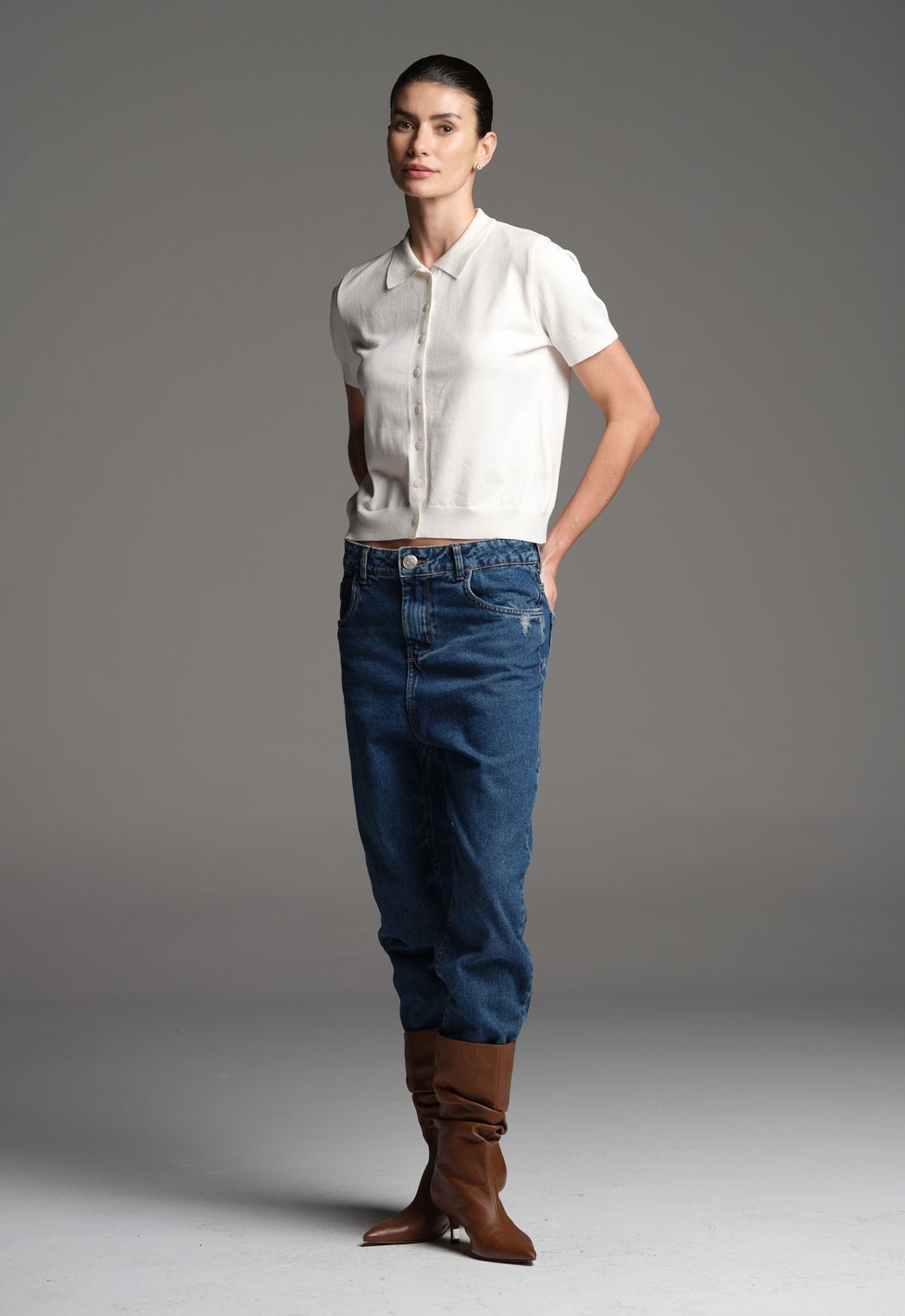 Polo Manga Curta Off White Raquel