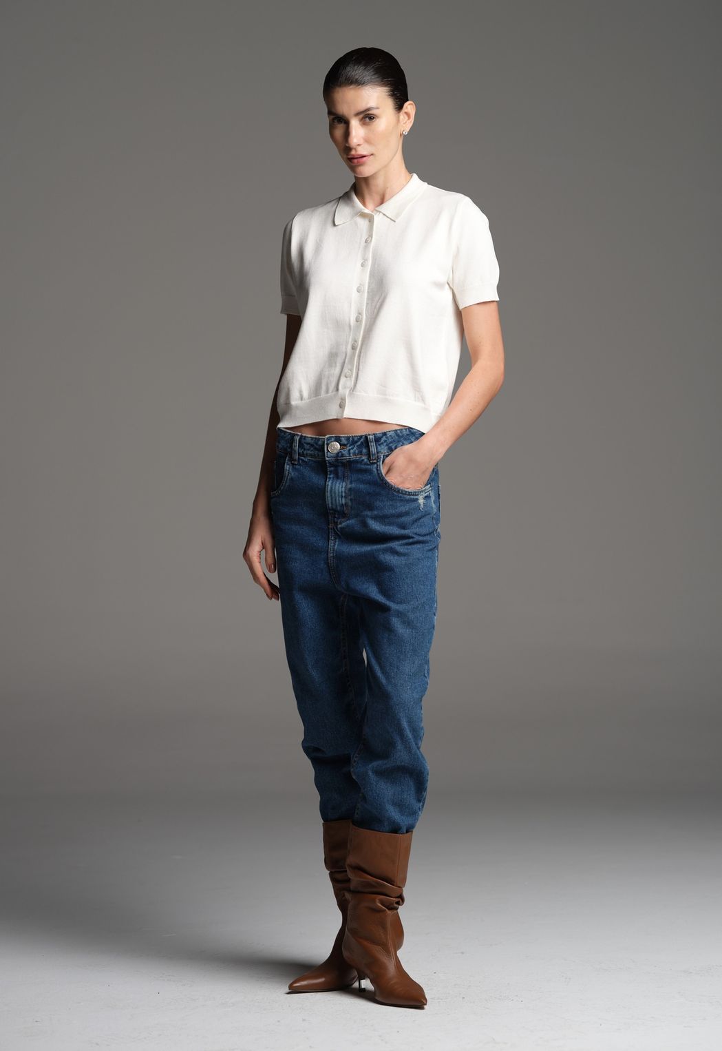 Polo Manga Curta Off White Raquel