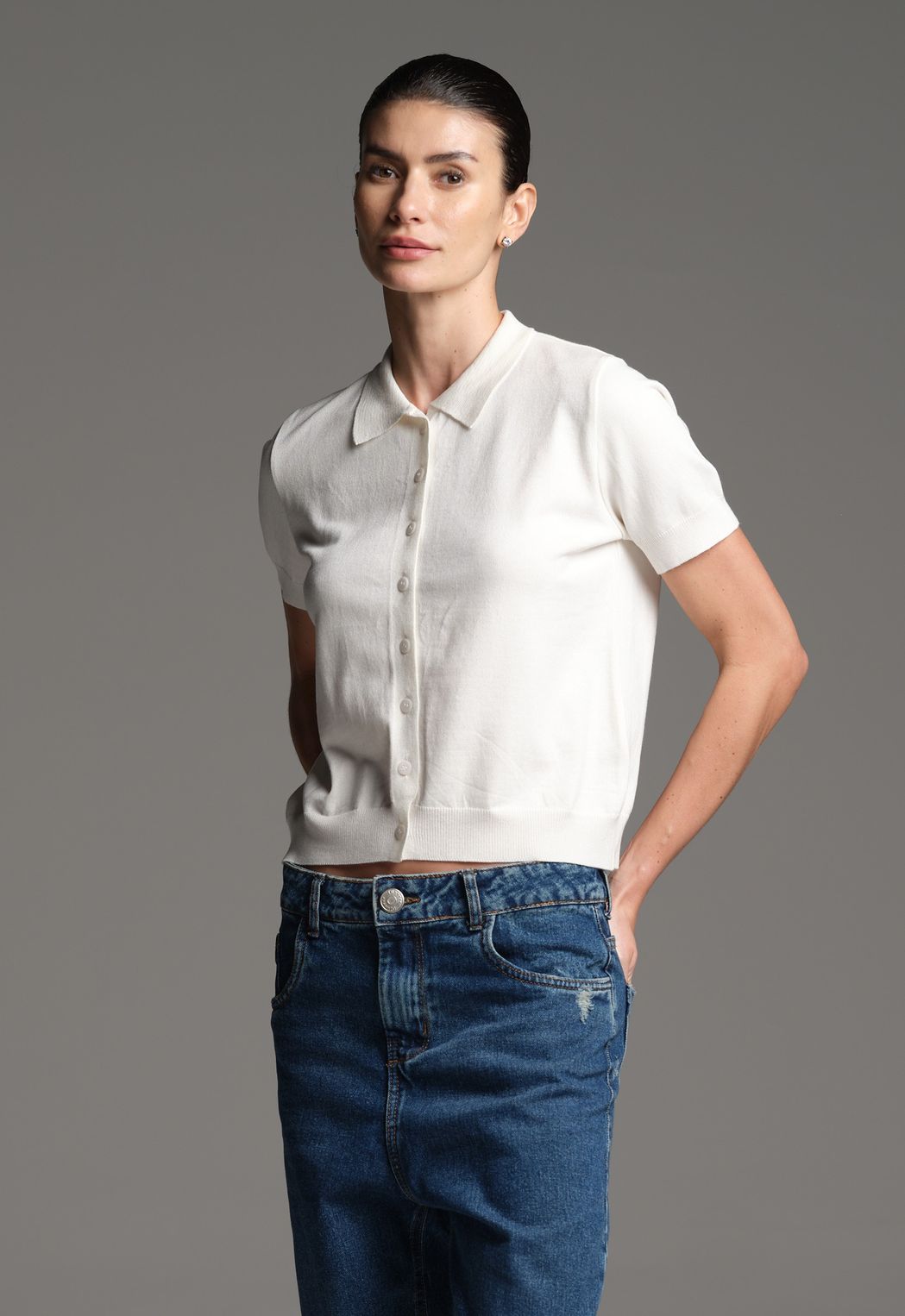 Polo Manga Curta Off White Raquel