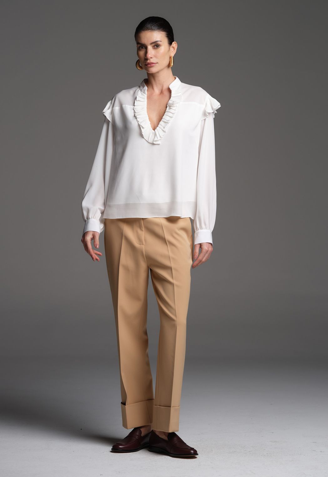 Calça Barra Italiana Camel Roberta