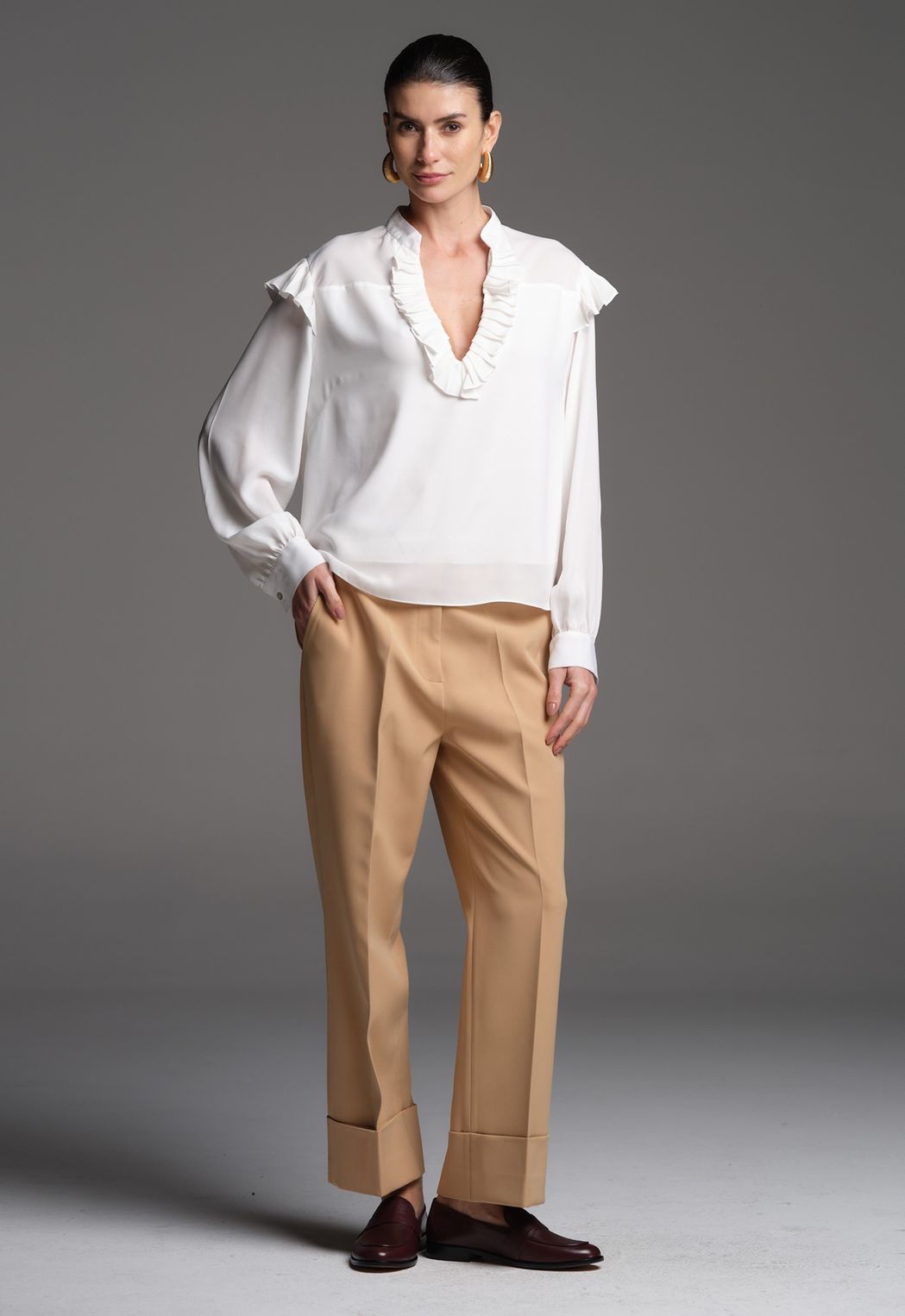 Calça Barra Italiana Camel Roberta