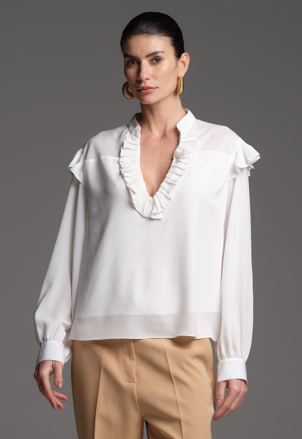 Blusa Crepe Off White Rebeca