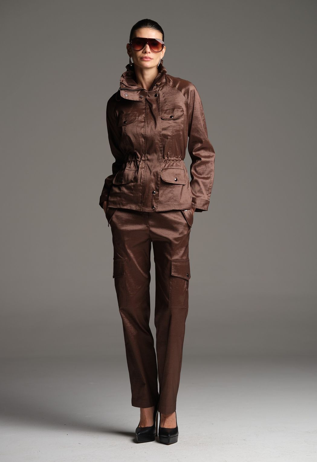 Calça Cargo Tafetá Chocolate Lorena