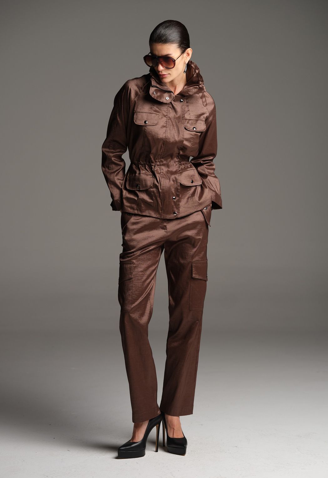 Calça Cargo Tafetá Chocolate Lorena