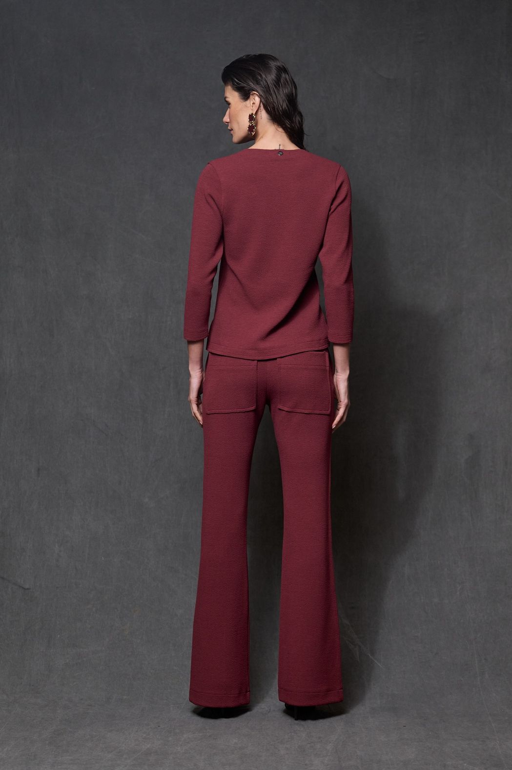 Calça Flare Malha Boucle Vinho Eloá