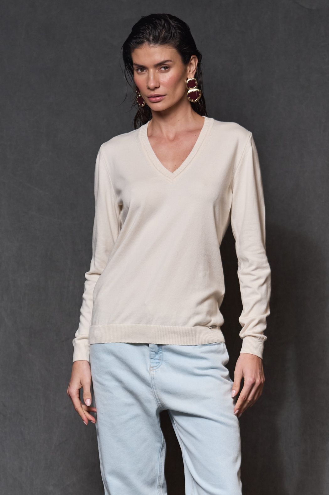 Blusa Manga Longa Trico Areia Mara