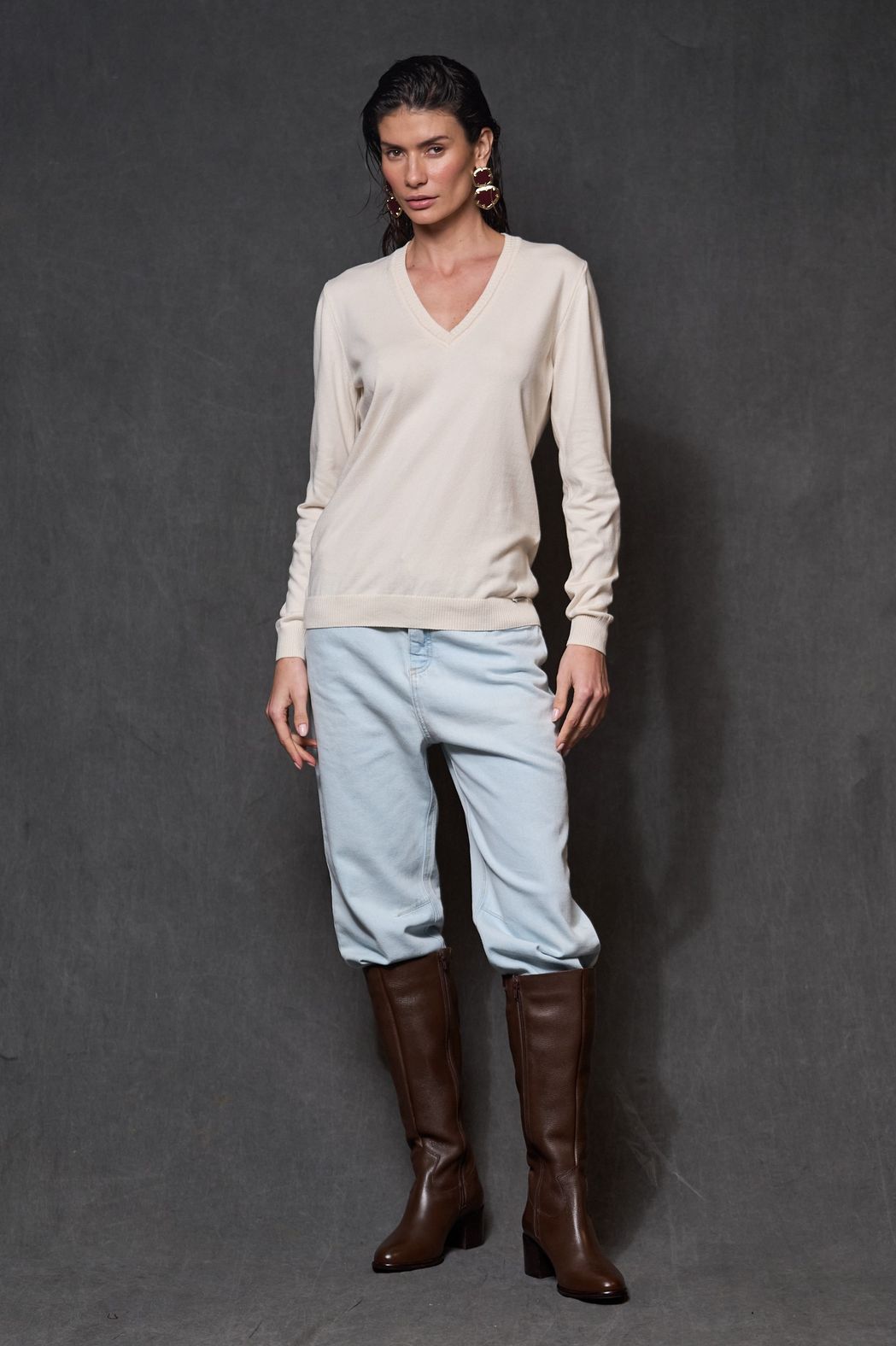 Blusa Manga Longa Trico Areia Mara