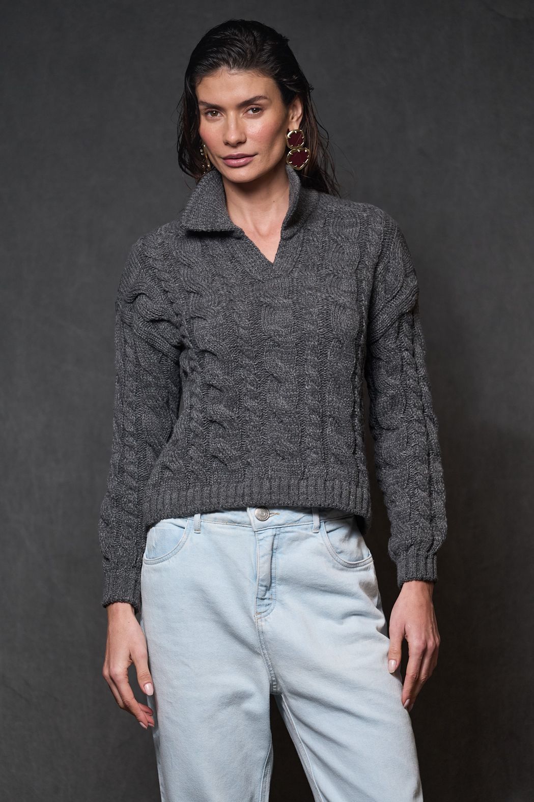 Blusa Trico Tranças Chumbo Marcia