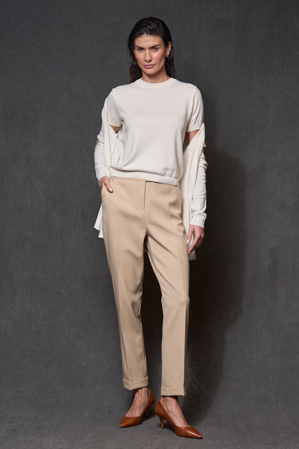 Scarpin Couro Salto 5 Cognac Meghan