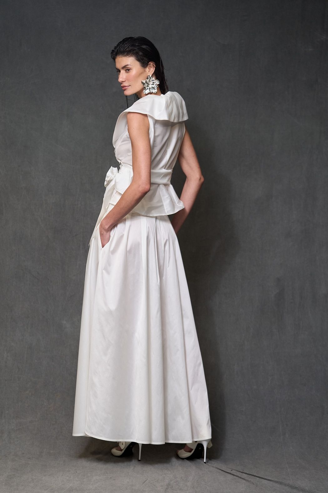 Saia Longa Evasê Tafetá Off White Carol