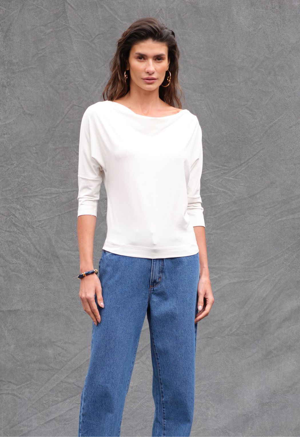 Blusa Decote Drapeado Off White Alicia