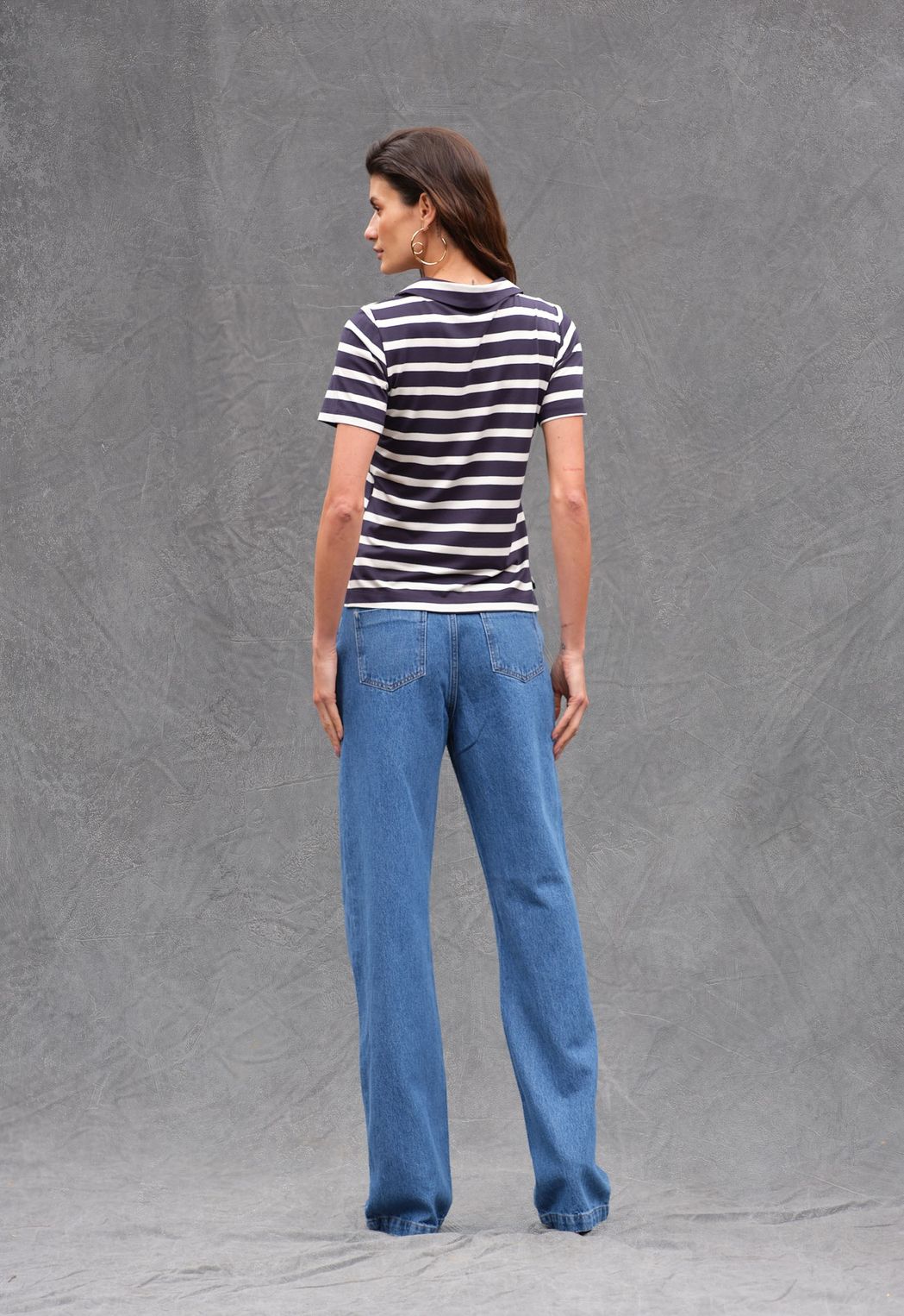 Blusa Polo Listrado Marinho Liah
