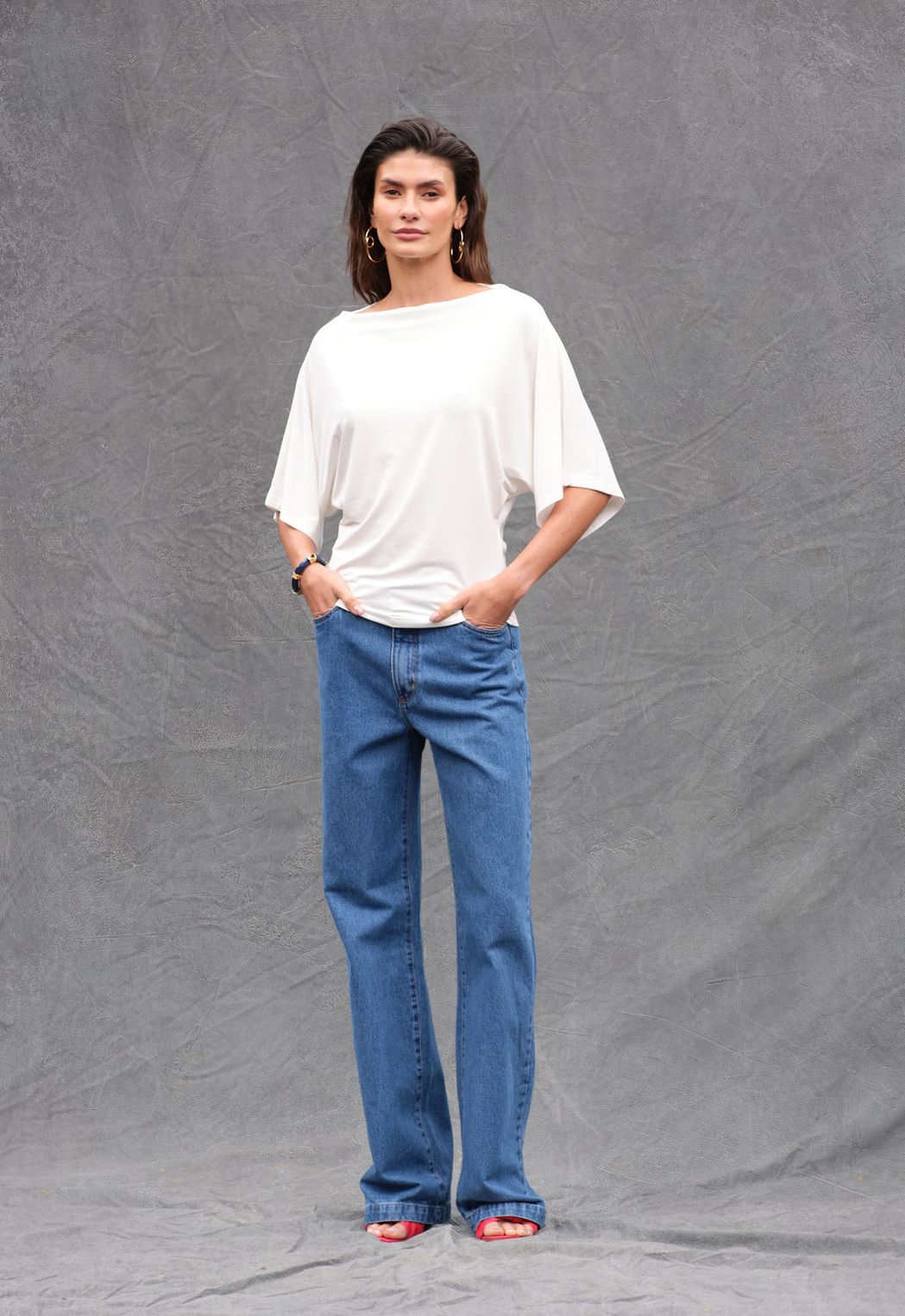 Calça Reta Jeans Escuro Celine