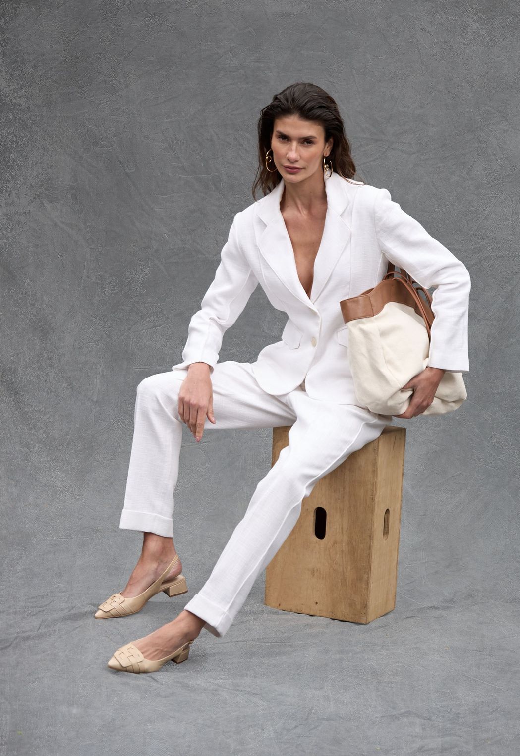 Bolsa Lona e Couro Camel Celia