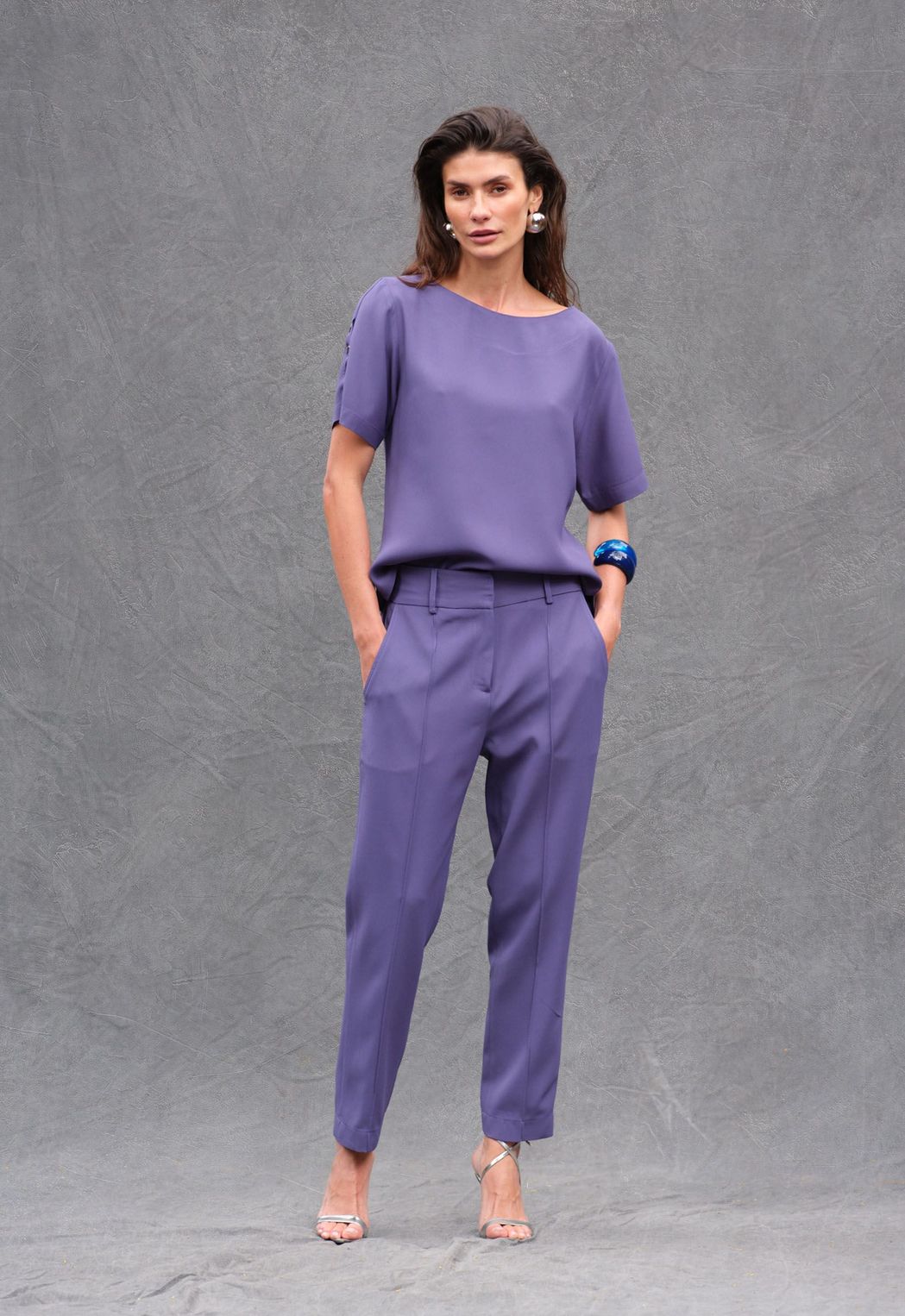 Blusa Crepe Patou Azul Justine