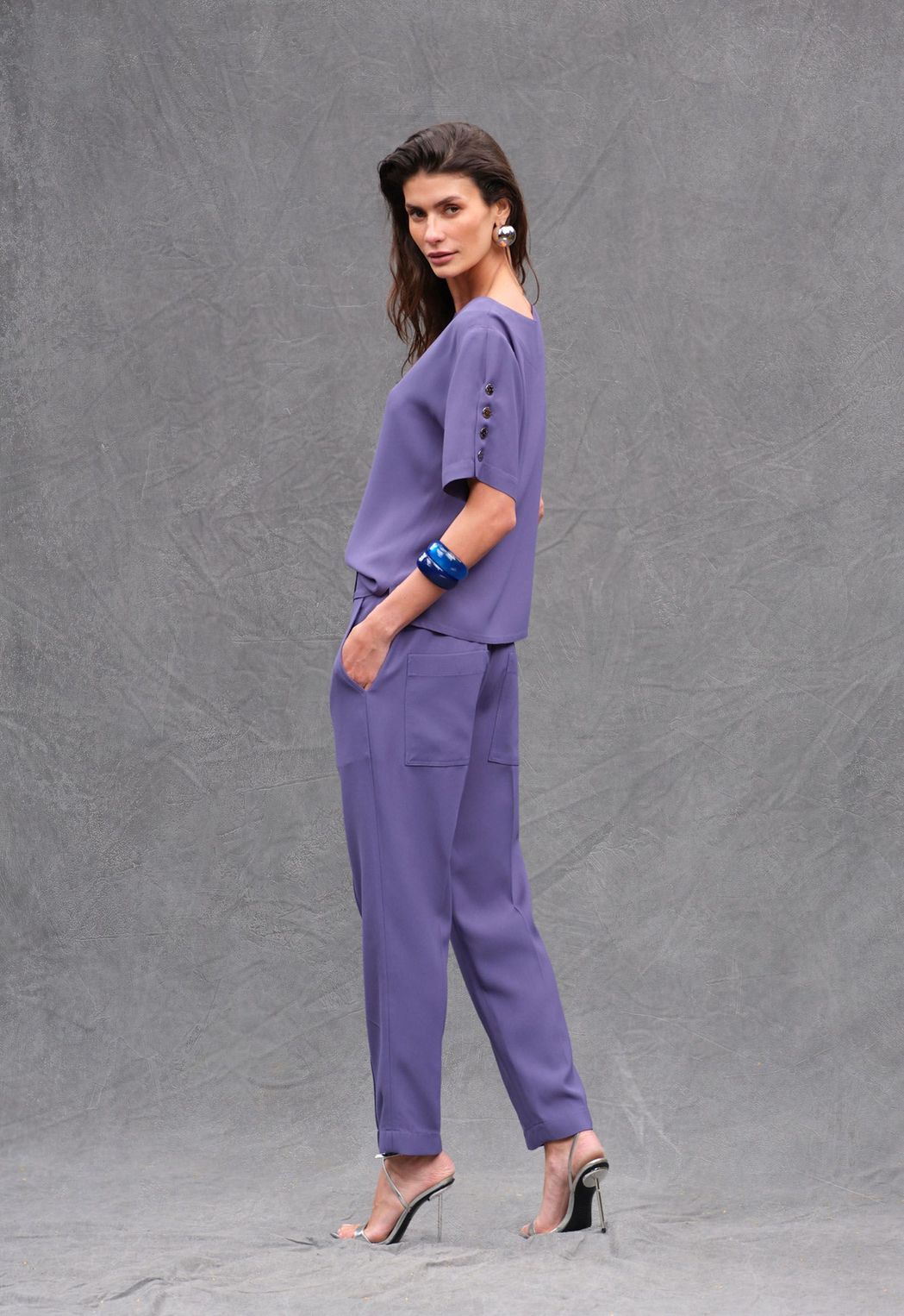 Blusa Crepe Patou Azul Justine