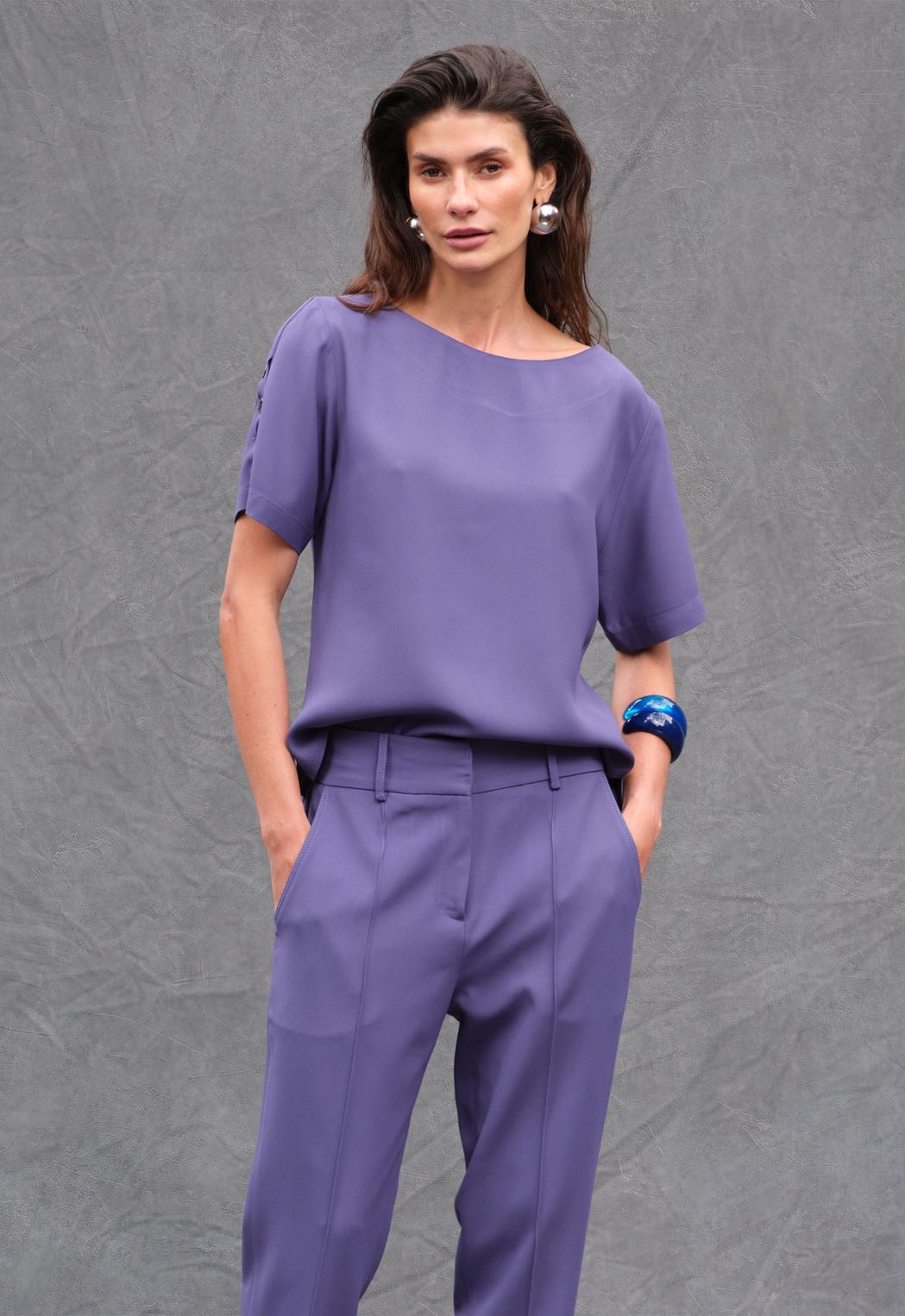 Blusa Crepe Patou Azul Justine