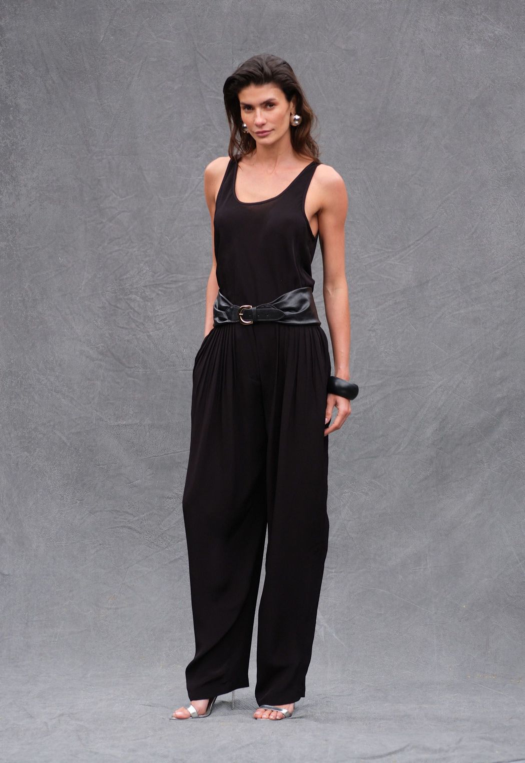 Cinto Faixa Couro com Fivela Preto Kelly