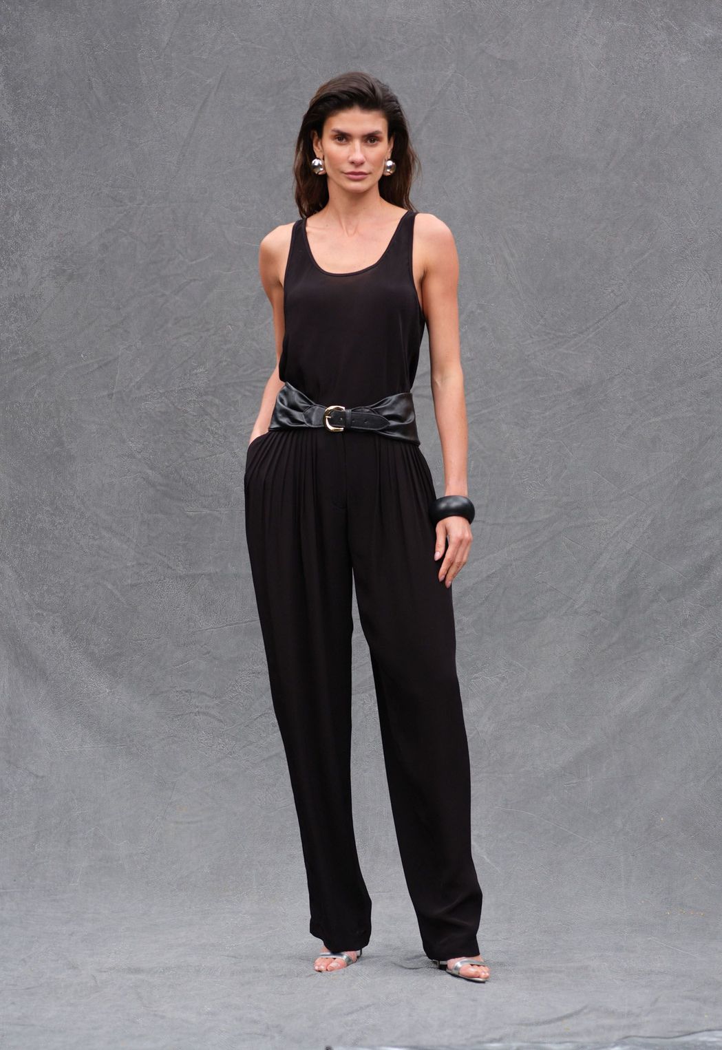 Cinto Faixa Couro com Fivela Preto Kelly