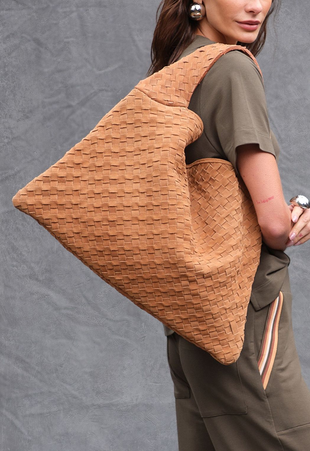Bolsa Couro Tresse Camel Vanessa