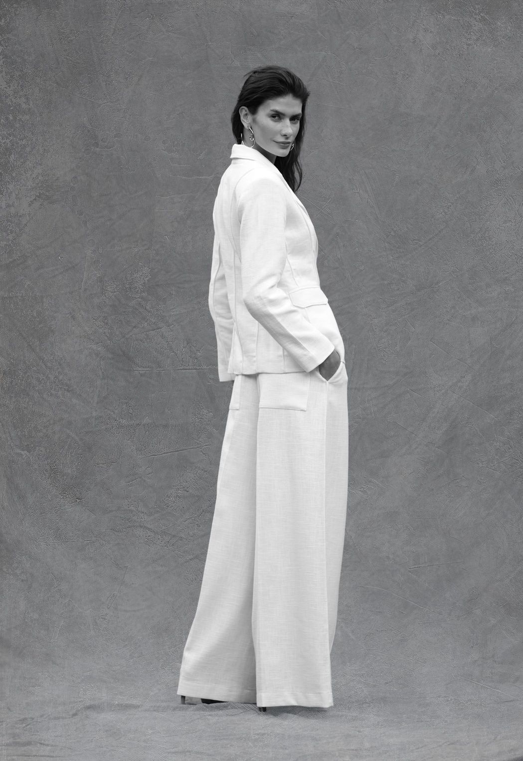 Calça Ampla Rami de Algodão Off White Vitória
