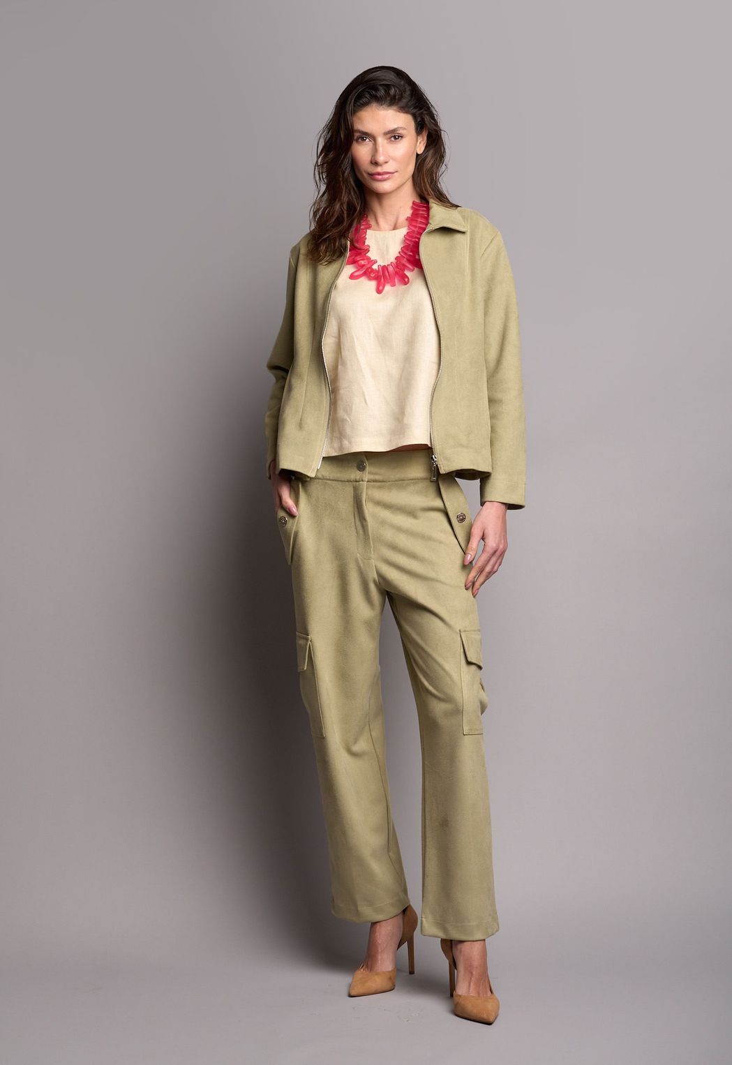 Calça Cargo Suede Verde Fabiana