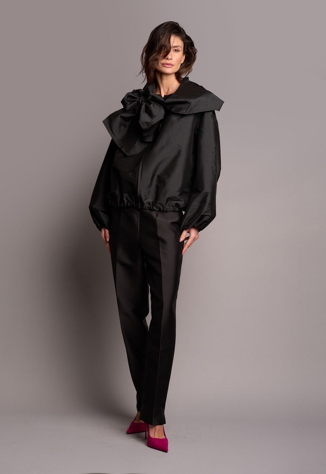 Jaqueta Bomber Ampla Tafetá Preto Claire