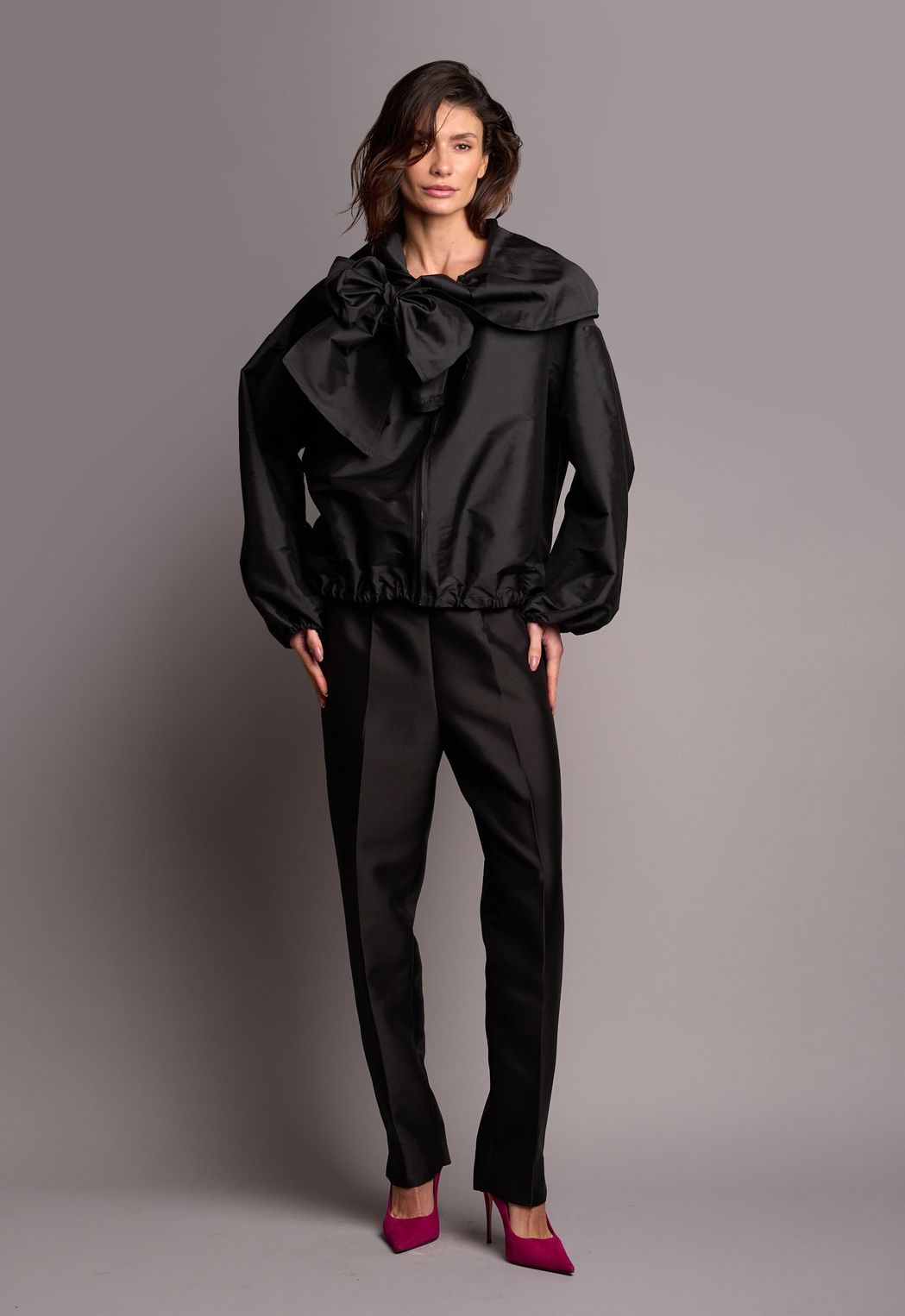 Jaqueta Bomber Ampla Tafetá Preto Claire