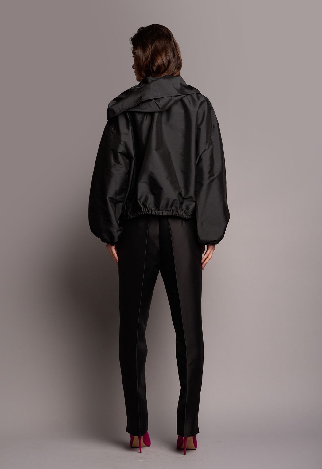 Jaqueta Bomber Ampla Tafetá Preto Claire