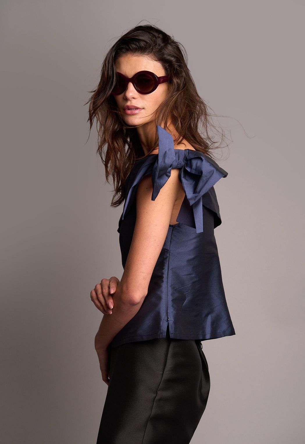 Blusa Tafetá Marinho Claire