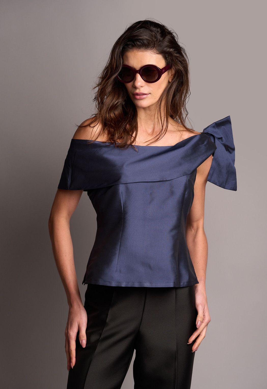 Blusa Tafetá Marinho Claire