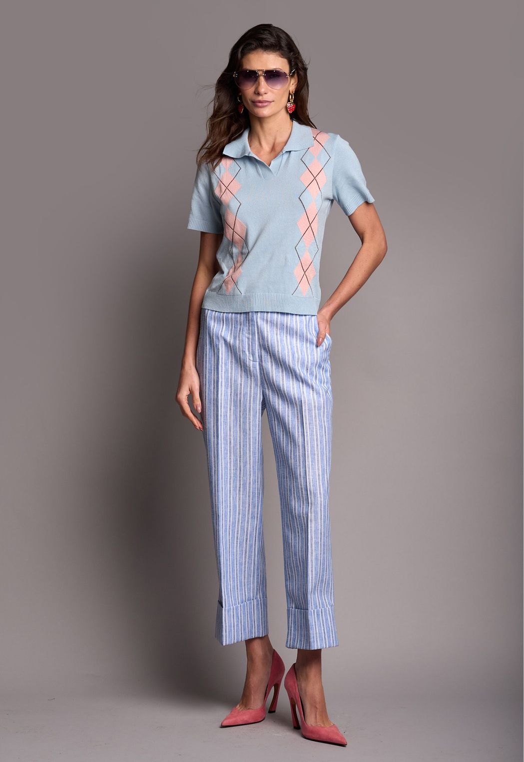 Polo Trico Jacquard Azul Grazi